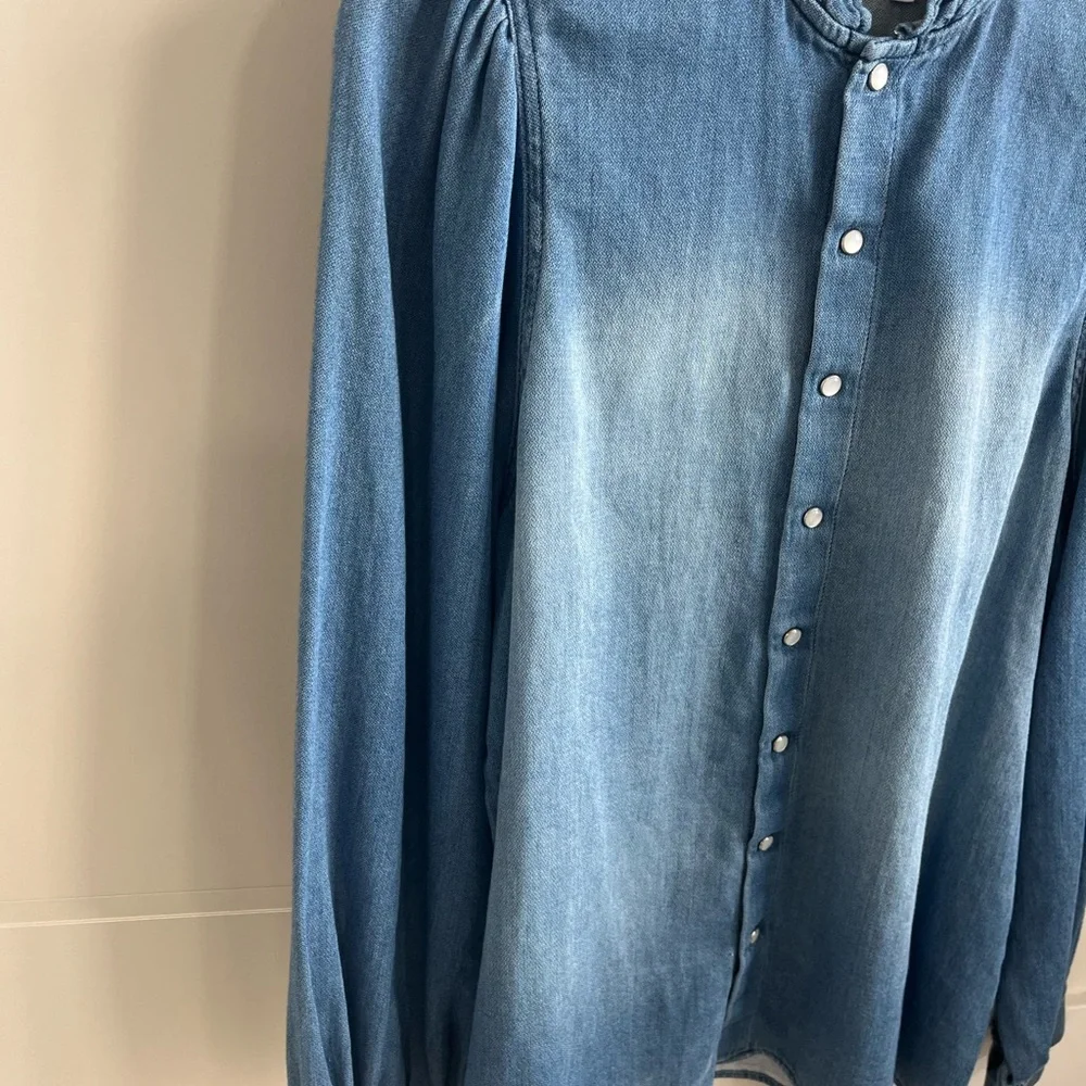 ba&sh Light Blue Ruffle Denim Top - Picture 6 of 9